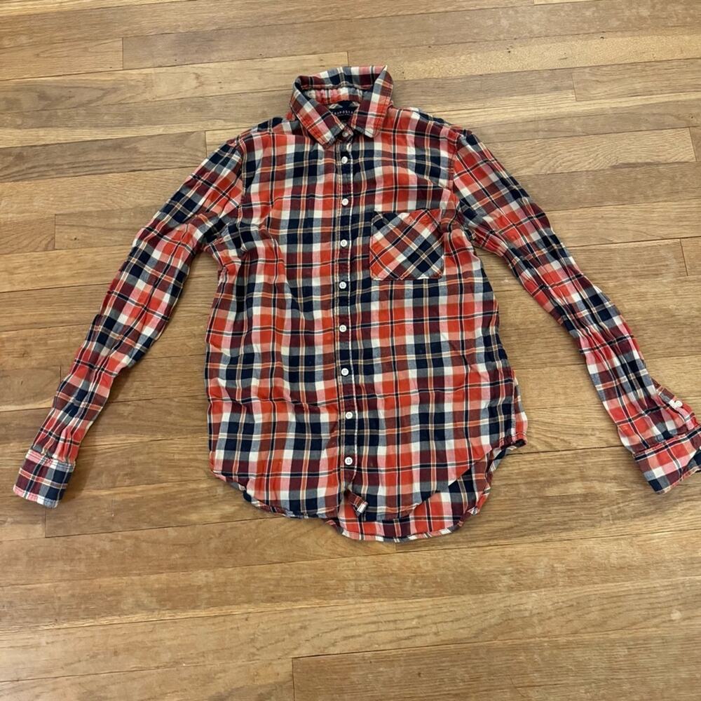 Aéropostale rust blue plaid button-down fox shirt top size medium M
b53
